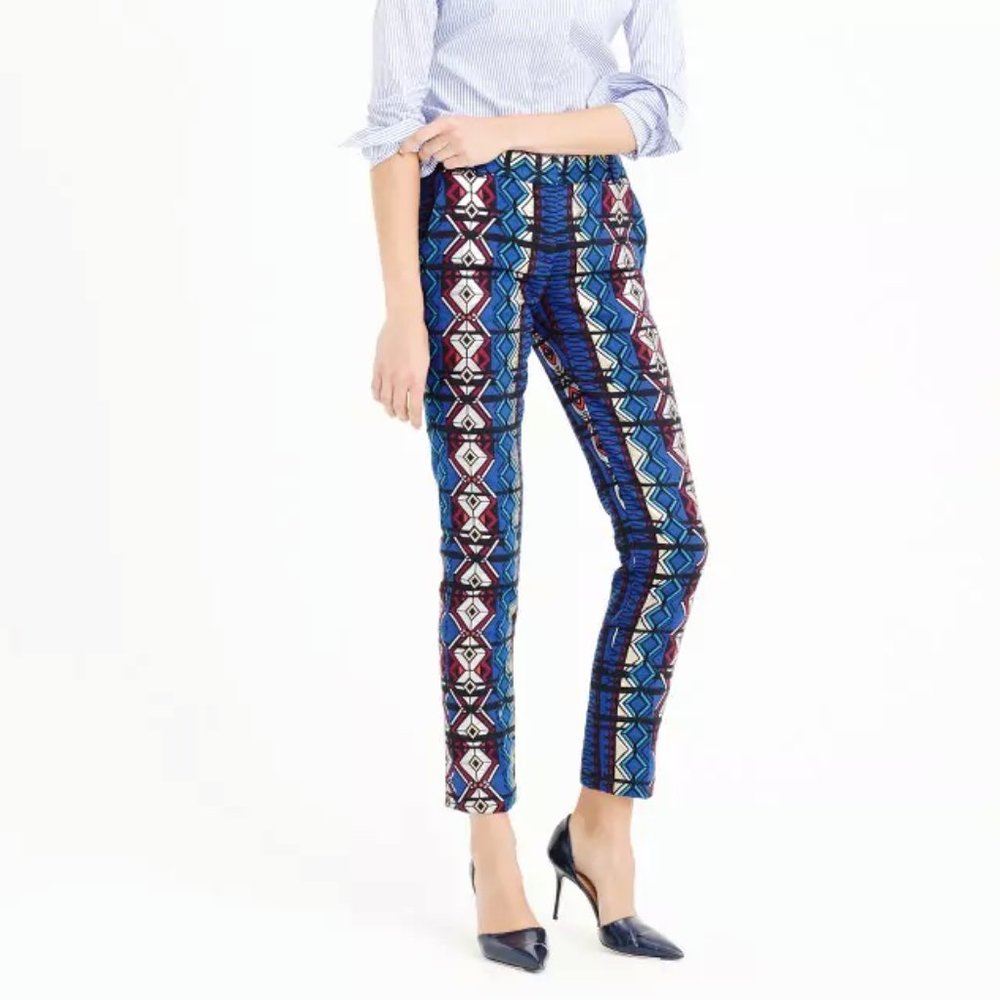 J. Crew Maddie Jacquard Metallic Blue Cropped Pants NWT 4